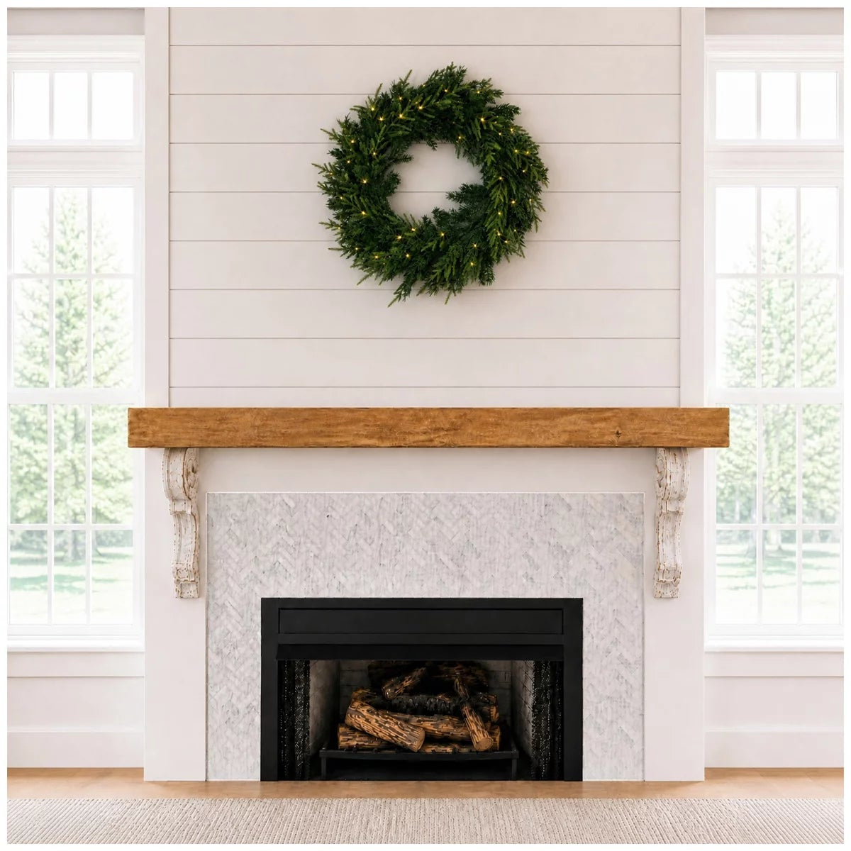 30 Inch Pre-Lit Norfolk Pine Christmas Wreath Battery LED Holiday Decor