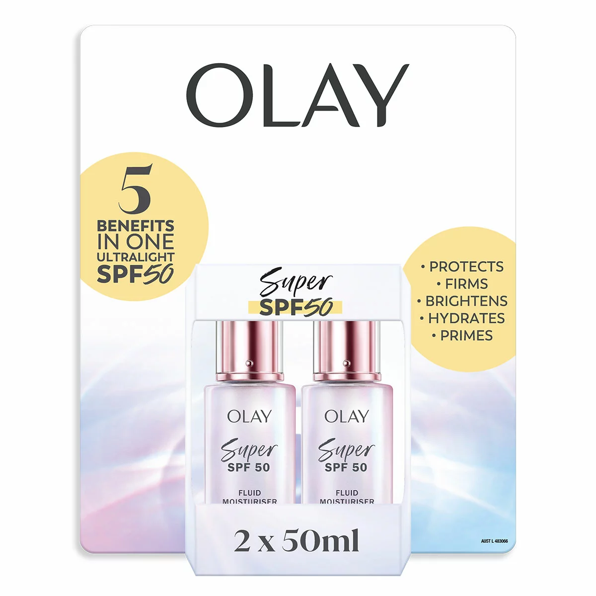 Olay Super SPF50 Fluid Moisturiser 2 x 50ml Face Sunscreen Hydrating Anti-Ageing