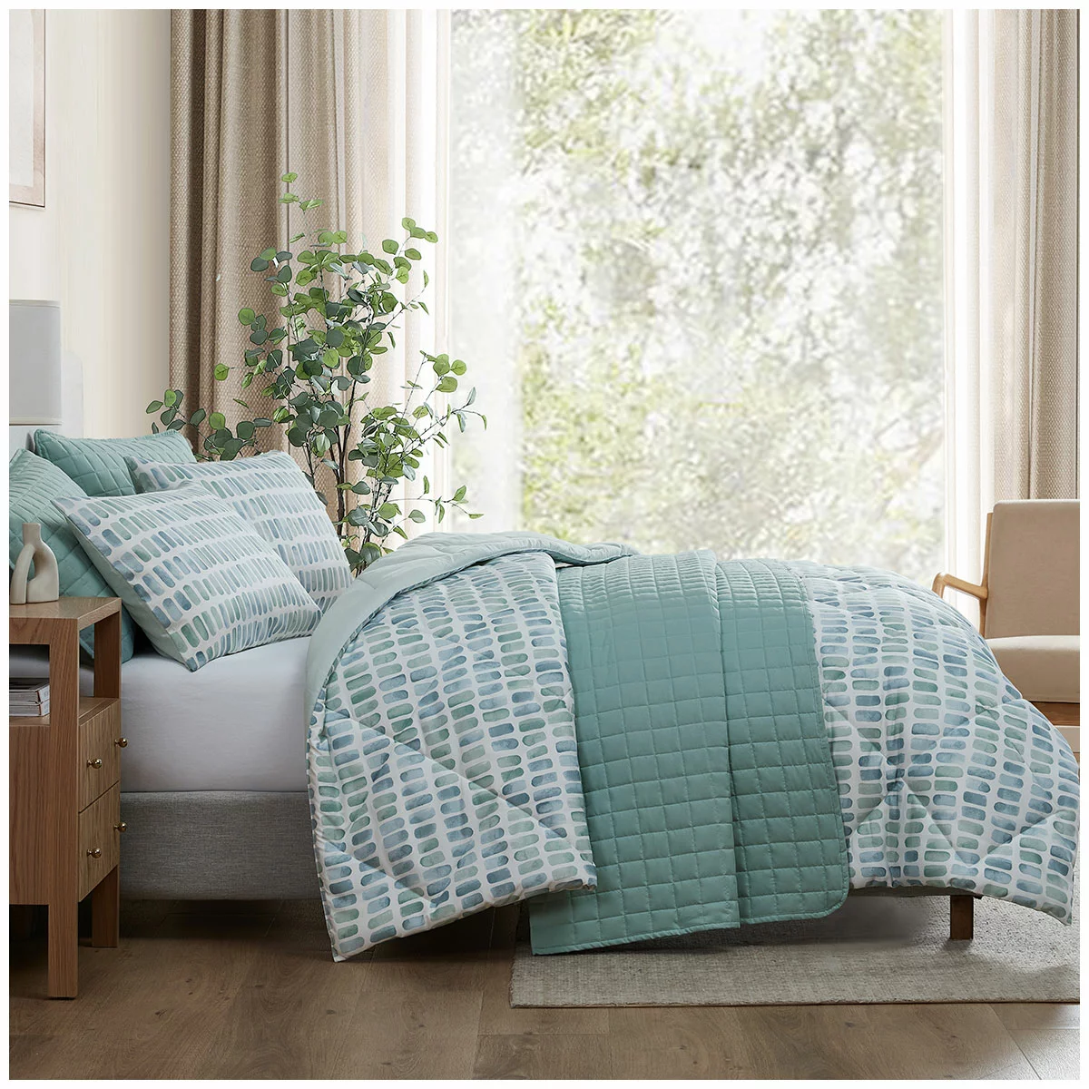 Jennifer Adams Queen Comforter Set 6 Piece Nolan Seaglass Bedding Set Soft Luxur