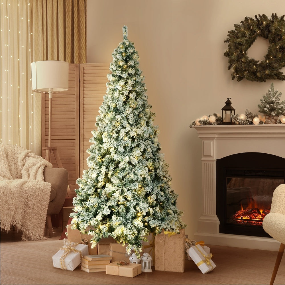 6FT Snow Flocked Green Christmas Tree with LED Lights