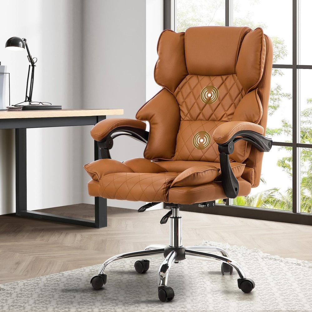 Brown Premium PU Leather Gaming Office Chair with Massage