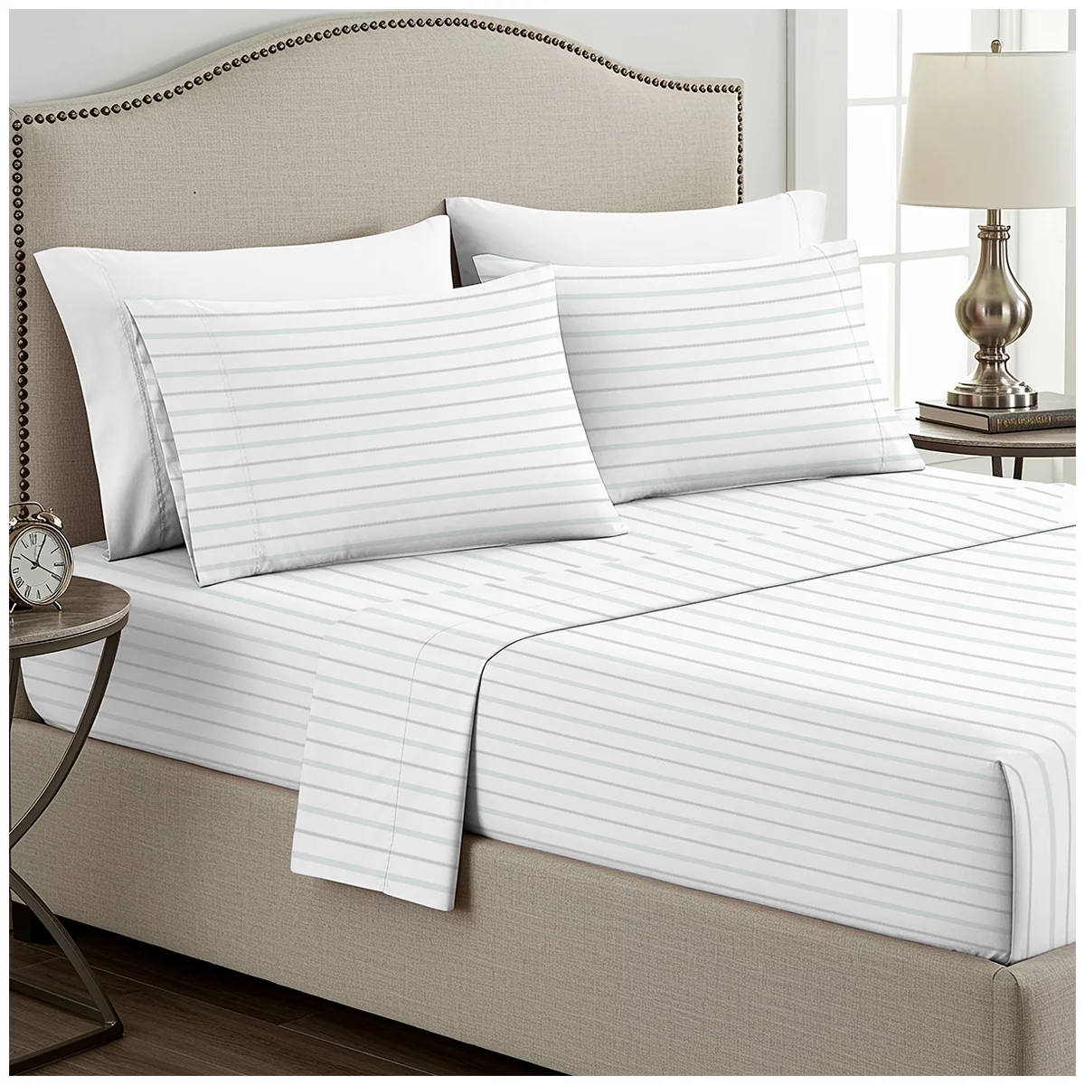 Boutique Living Flannel Sheet Set King 100% Cotton Bar Stripe Winter Bedding