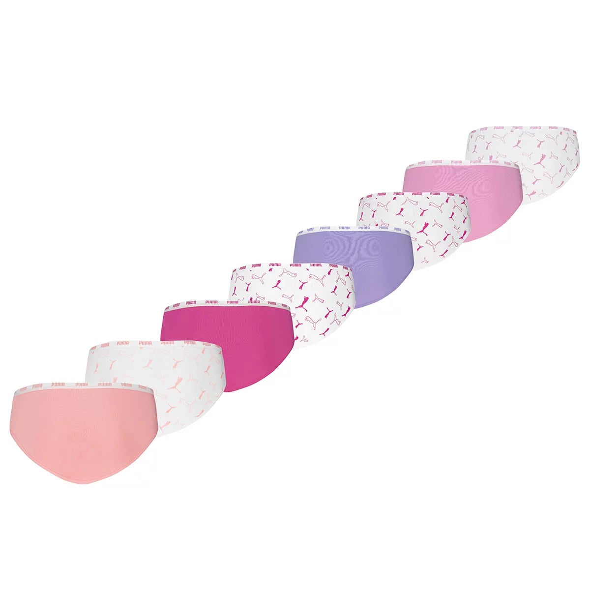 PUMA Girls Bikini Briefs 8 Pack Pink Purple Cotton Stretch Size Extra Large