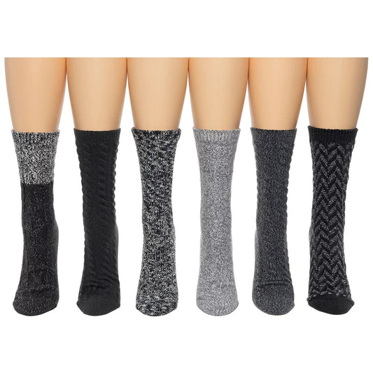 Bearpaw Womens Boot Socks 6 Pair Pack Dark Colours Cozy Everyday Winter Socks