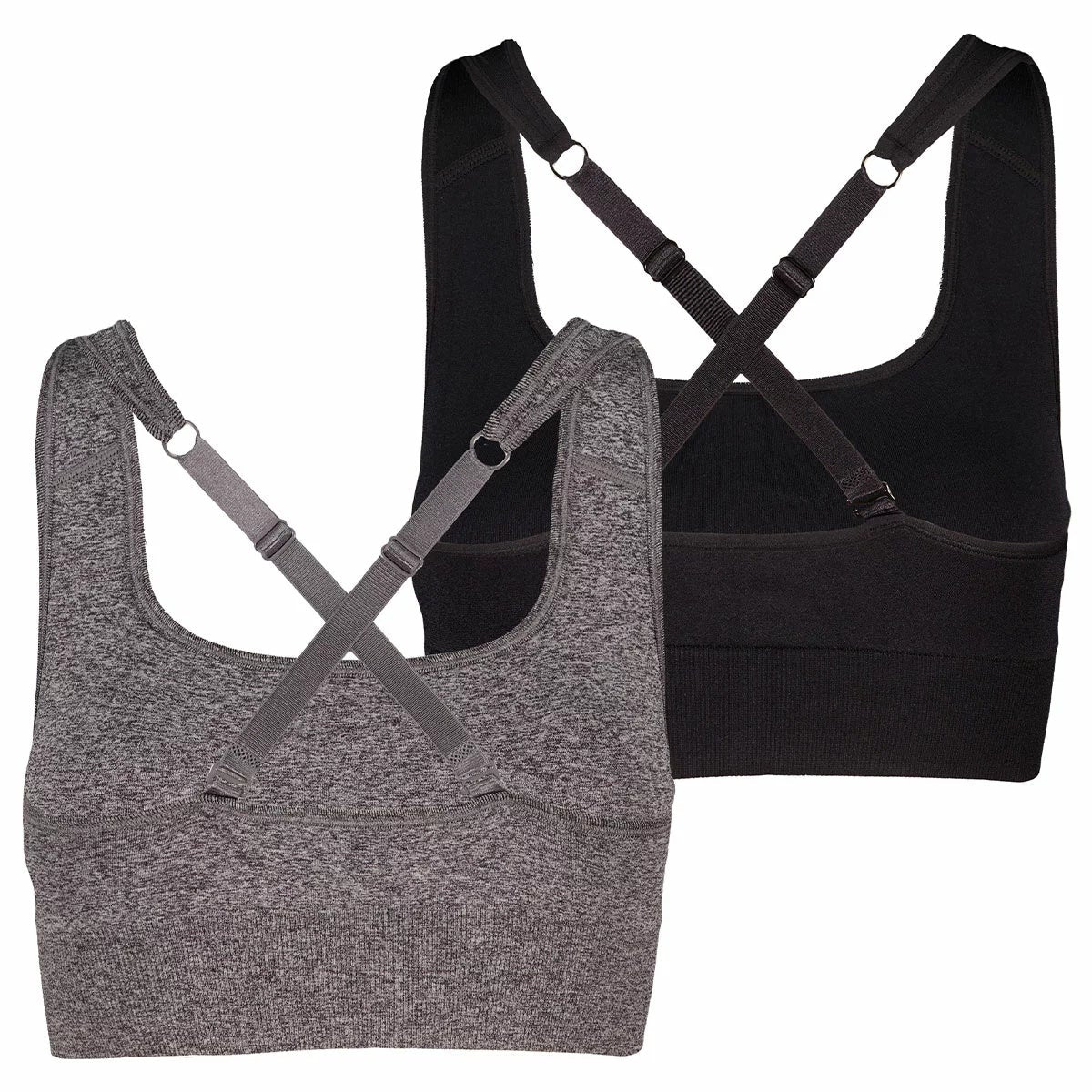 PUMA Women's Seamless Sports Bra 2 Pack Black Grey US Small Adjustable
