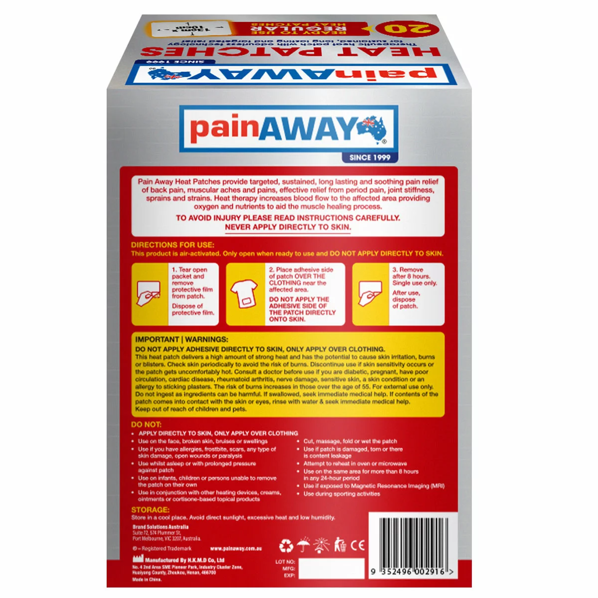 Pain Away Therapeutic Patches 20 Count Muscle Back Neck Joint Pain Relief