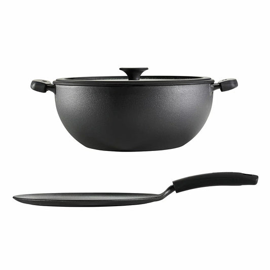 Tramontina Cast Iron Kadai & Tawa 3 Piece Set Induction Oven Safe 6.6L Cookware