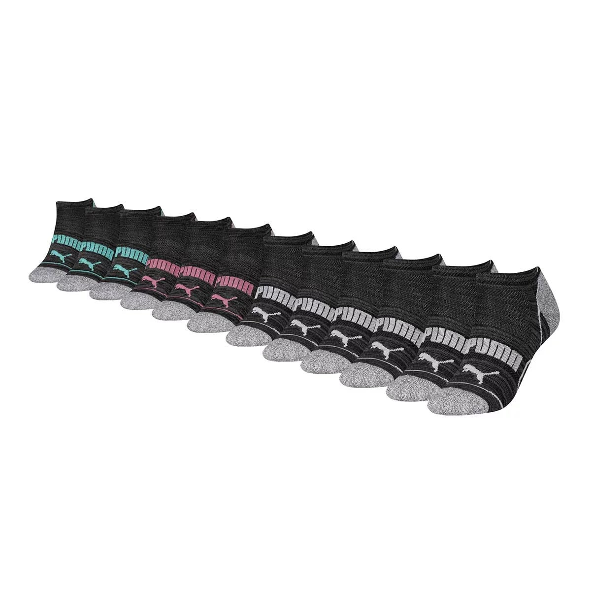 PUMA Womens No Show Socks 12 Pack Dark Moisture Wicking Cushioned Size 9-11