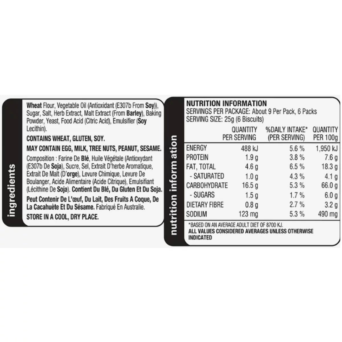 Arnott's Jatz Original Crackers 225g x 2 Packs Savoury Biscuits 450g