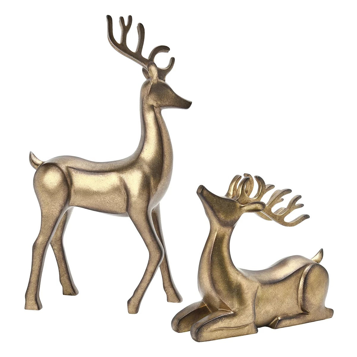 Gold Resin Reindeer Christmas Decor Set 2pc Tabletop Holiday Home Decoration