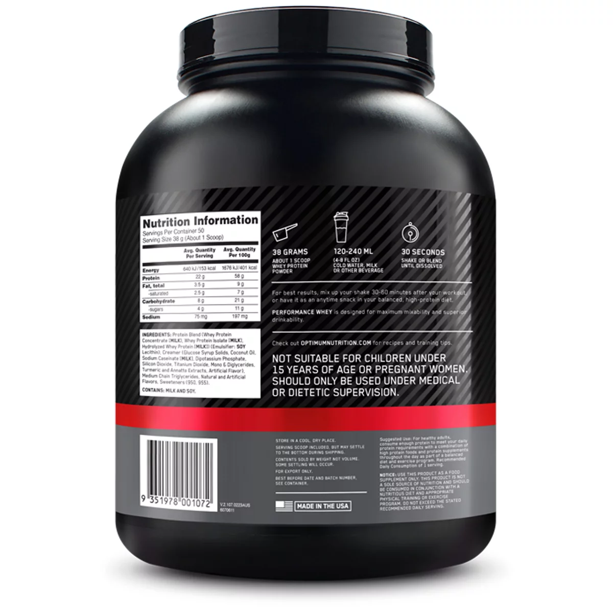 ON Performance Whey Vanilla 1.9kg High Protein Shake Mix Sports Nutrition