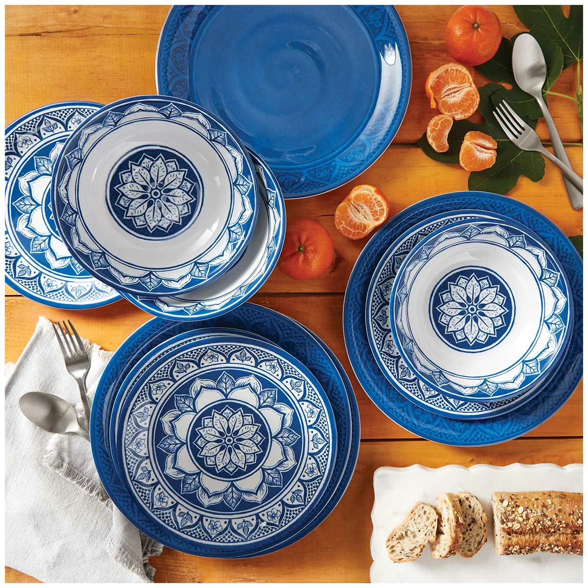 Pandex Melamine Dinnerware 12 Piece Set Blue Dishwasher Safe - Free Shipping