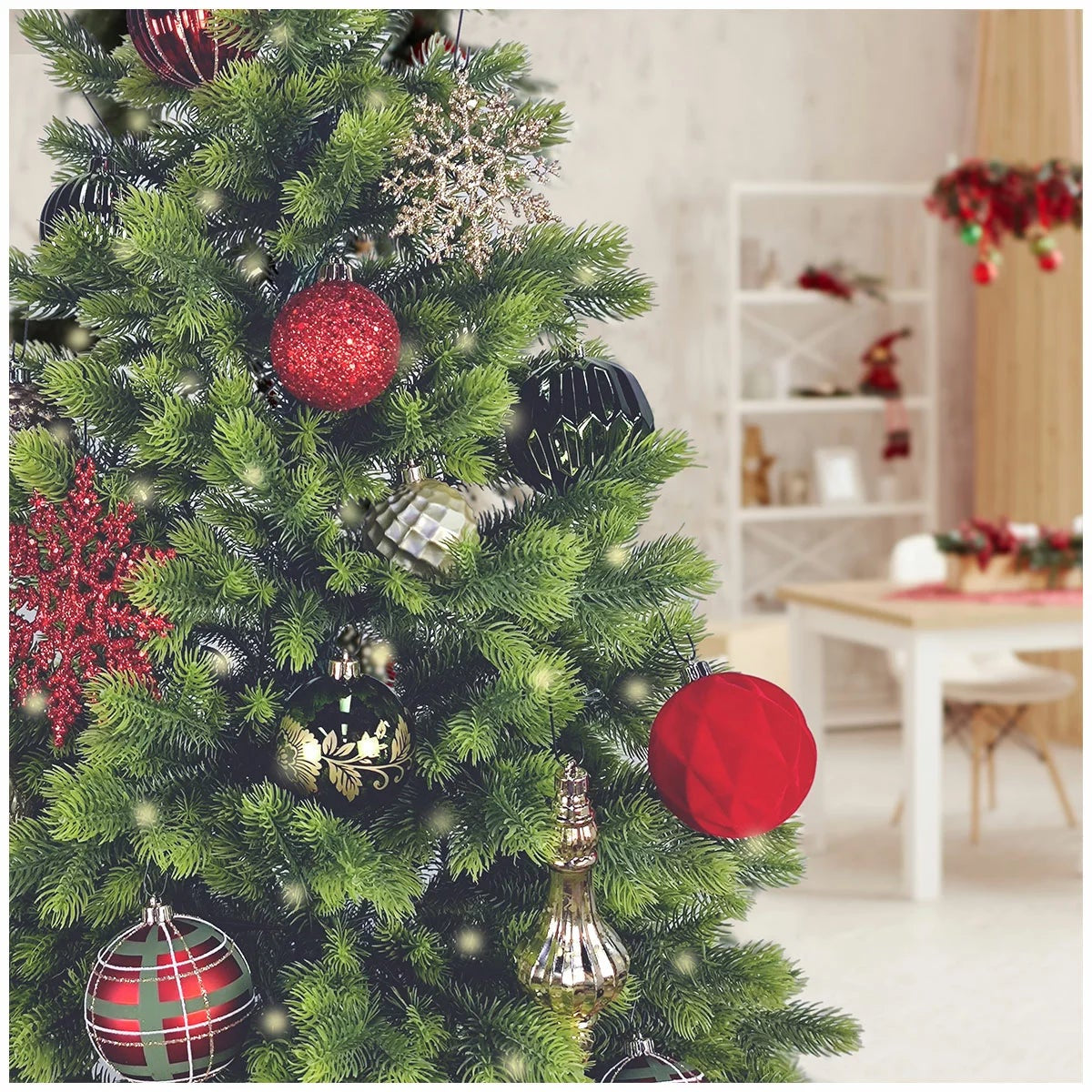 80 Piece Red Green Christmas Ornament Set Shatter Resistant Holiday Tree Decor