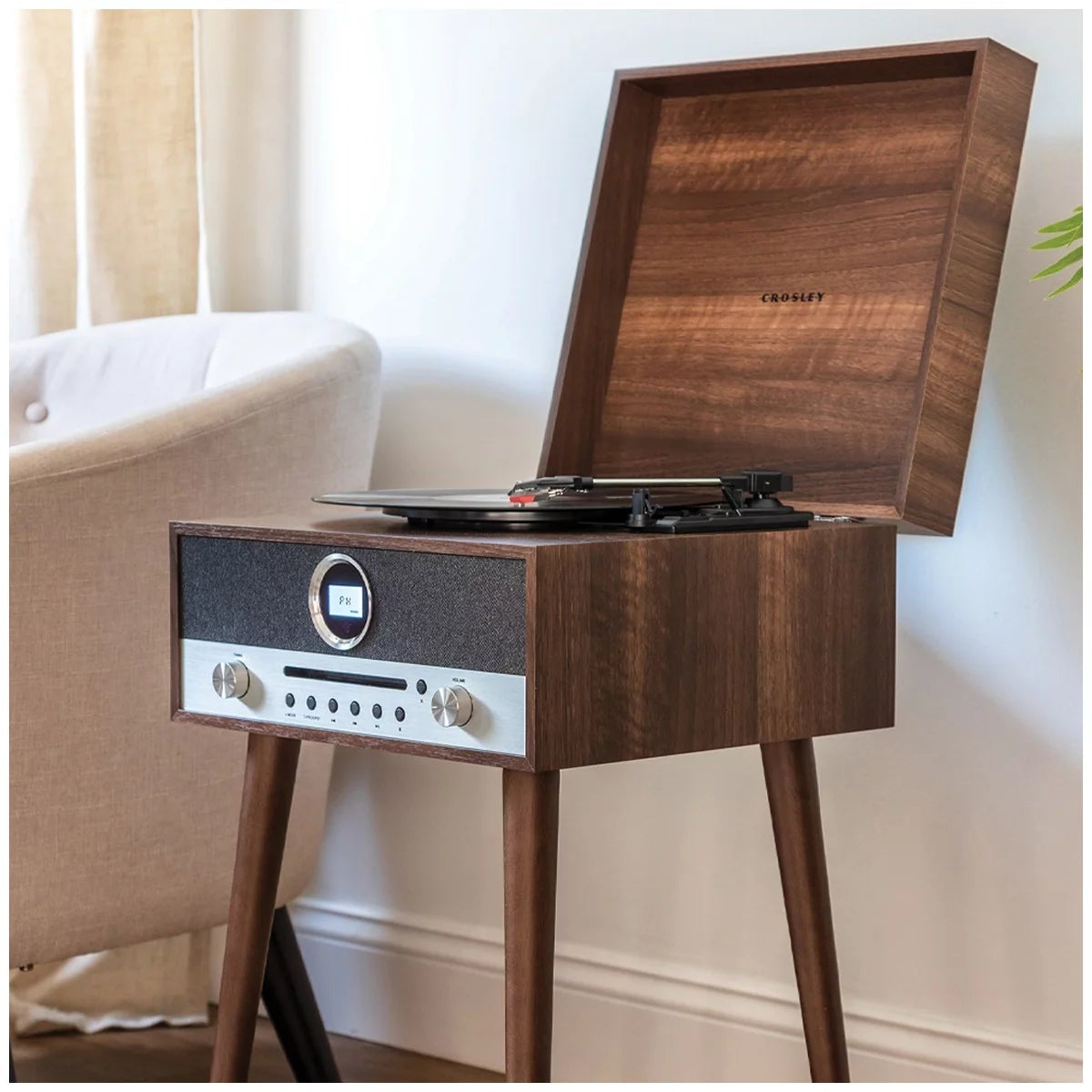Crosley Nash 7-in-1 Vinyl Record Player Walnut Bluetooth CD Radio
