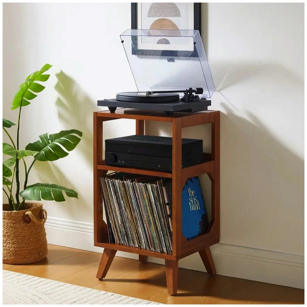 Crosley Asheville Vinyl Record Storage Stand Walnut Turntable Console-CRCF1152-W