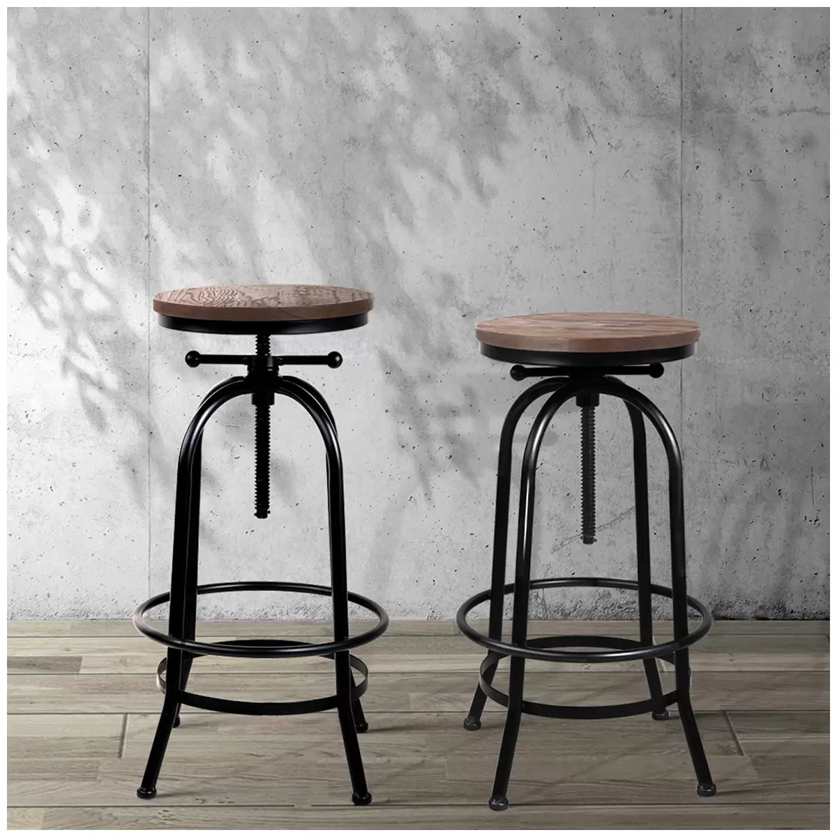 Industrial Bar Stool Elm Wood Seat Steel Frame Vintage Retro Kitchen Chair