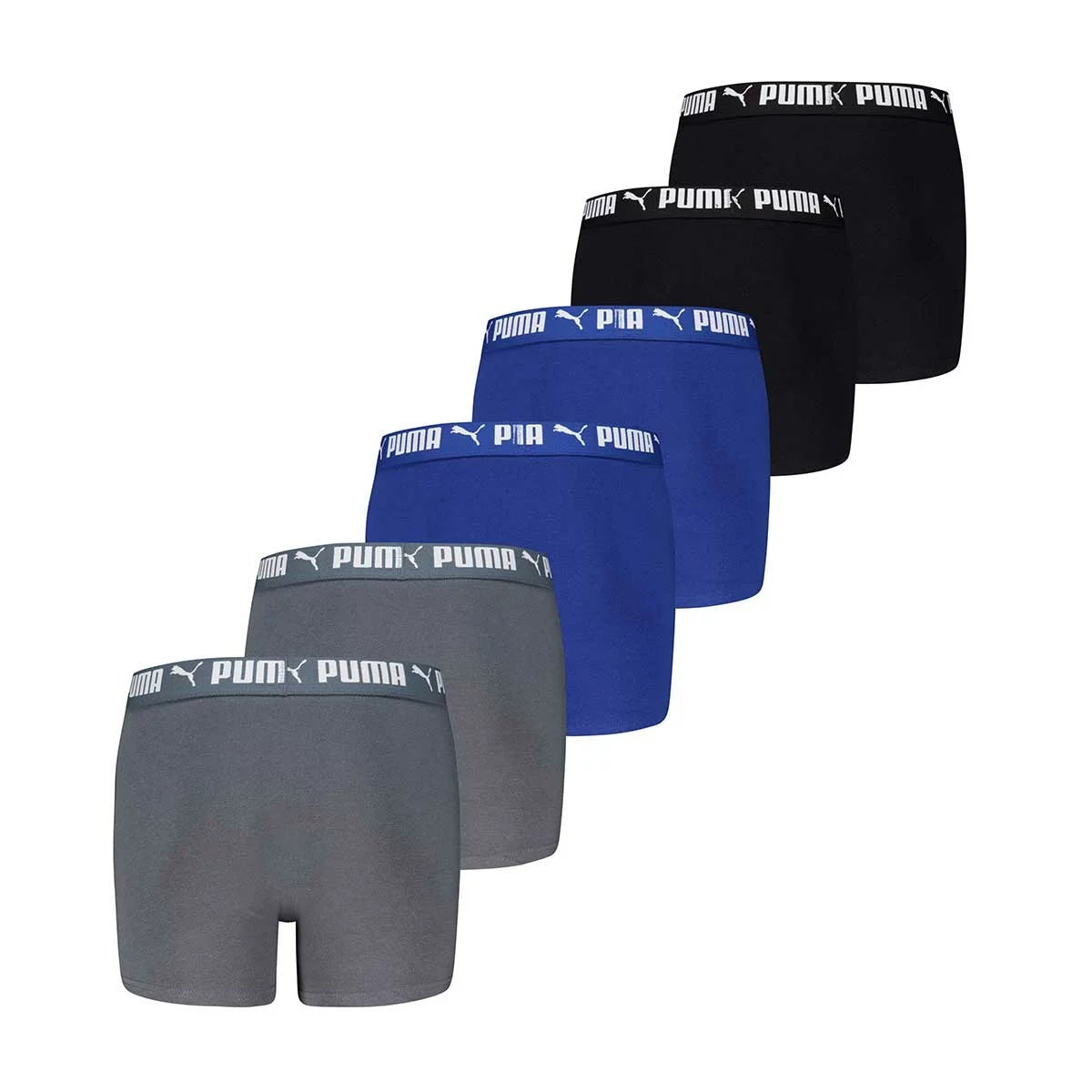 PUMA Boys Boxer Briefs 6 Pack Cotton Stretch Grey Blue Black Small