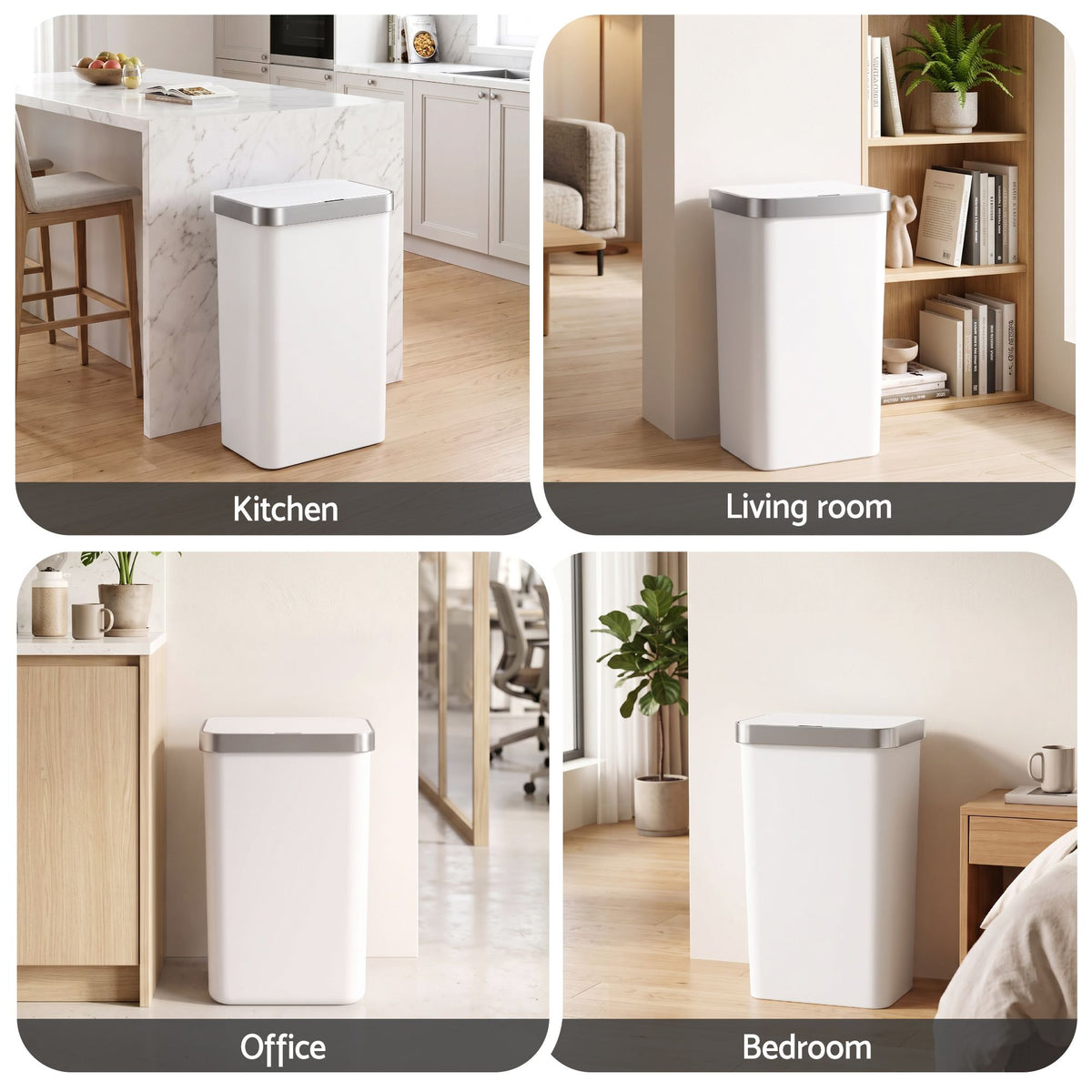 Devanti 50L Motion Sensor Trash Bin Automatic Kitchen Waste Dustbin White