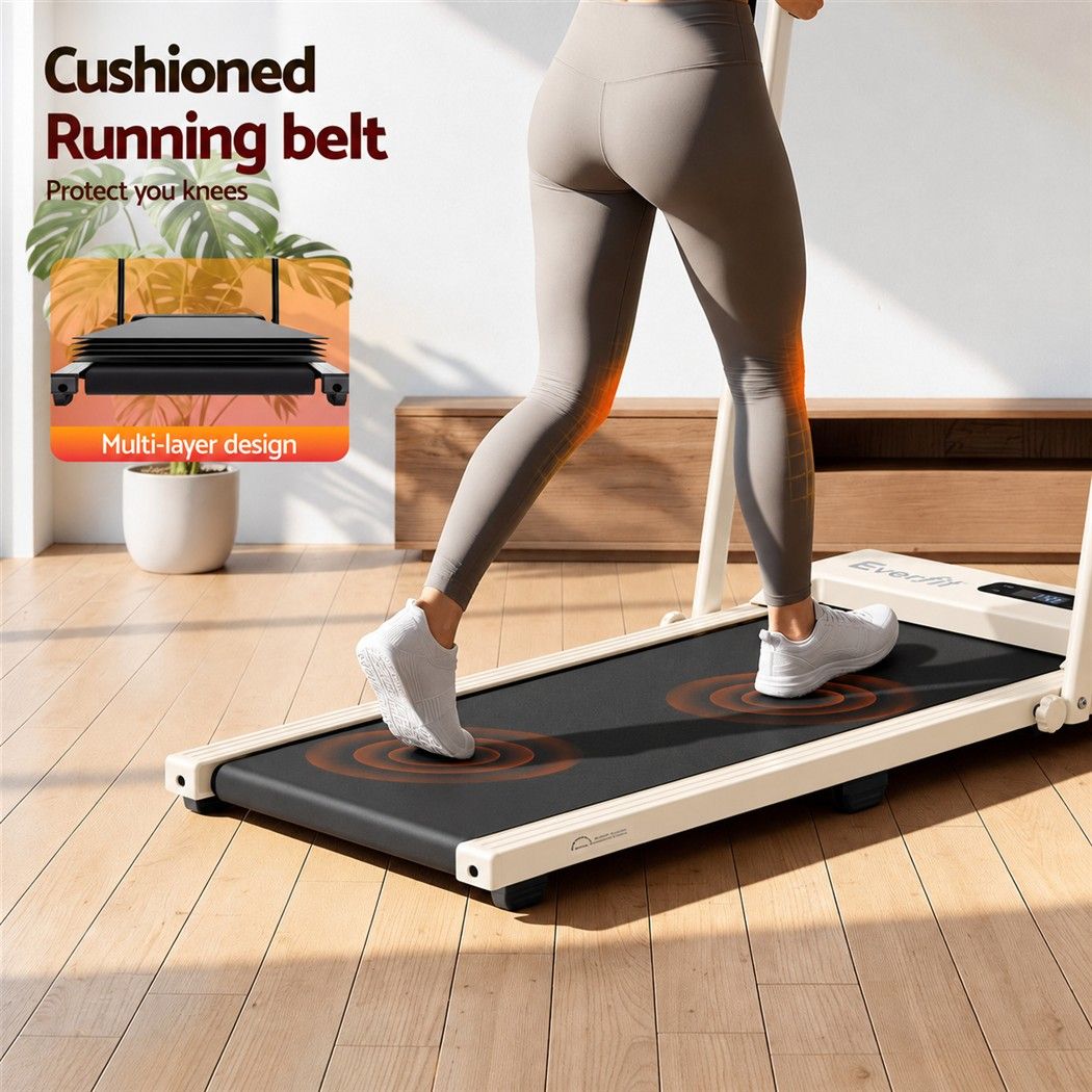 Everfit 3 in 1 Walking Pad Treadmill 12% Incline Foldable Under Desk Treadmills for Home 38cm Beige