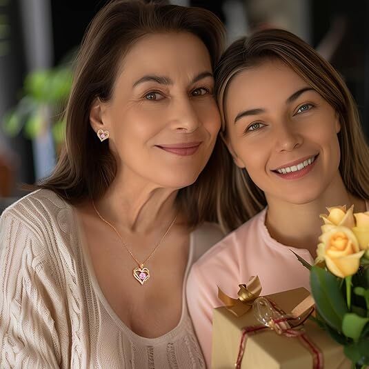 Forever Love Heart Birthstone Necklace: 925 Sterling Silver Personalized Jewelry for Mom, Wife, Friend with 12 Month Stone Options(pink diamond,October)