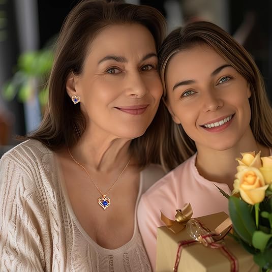 Forever Love Heart Birthstone Necklace: 925 Sterling Silver Personalized Jewelry for Mom, Wife, Friend with 12 Month Stone Options(blue diamond,December)