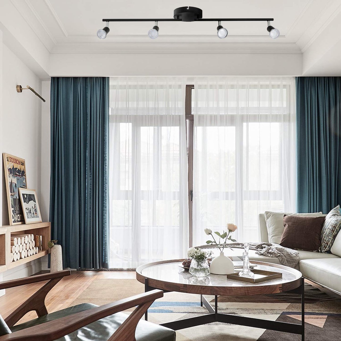 LED Ceiling Light,4 Way Rotatable Spot Lights for Ceiling,Flexible Ceiling Lights for Bedroom,Living Room, Black with Protectiv Bulb Trims(Gu10 Bulbs Not Included)