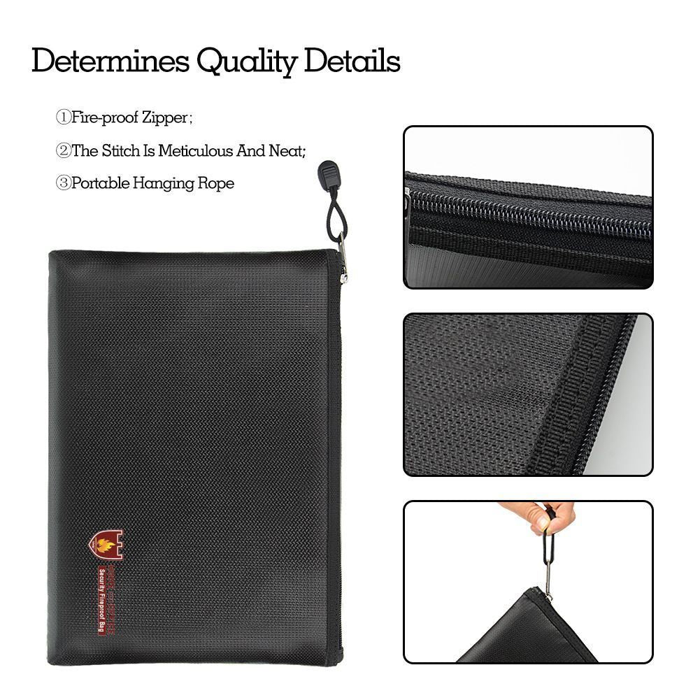 Large Fireproof Waterproof File Bag 34x25cm, Multi‑Functional Certificate Receipt Organizer Pouch, Holiday Home Office Document Safe Storage Accessory