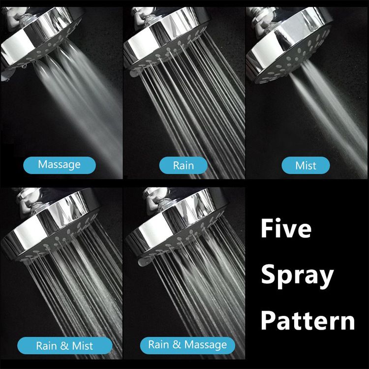 4 Inch Shower Head with 5 Spray Modes - High Pressure Handheld Showerhead for Bathroom Hotel Spa - Silver Copper Ball Head with Wall Tube & Tape