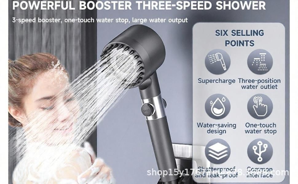 Handheld Shower Head with Brush Massage - High Pressure Filtered Showerhead with Switch for Bathroom - 3-Piece Set (Shower Head with 3 Filters + 1.5m Hose + Drill-Free Bracket)