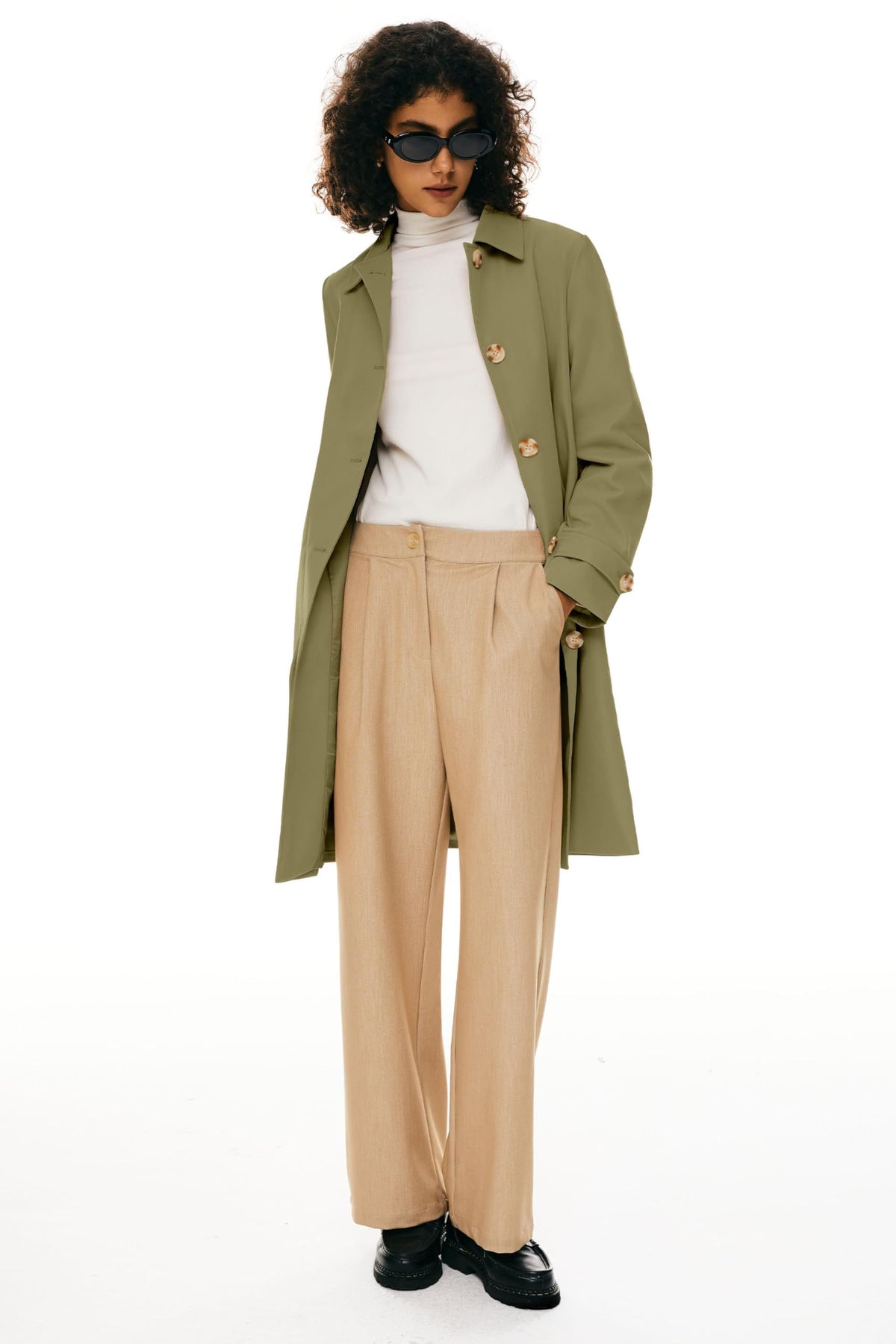Women’s Mid-Length Single-Breasted Trench Coat for Office, Weekend & Transitional Seasons, XL (khaki green)