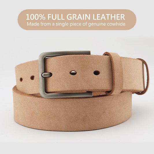 Men's Genuine Leather Belt Full Grain Cowhide Belt with Detachable Buckle (130cm)