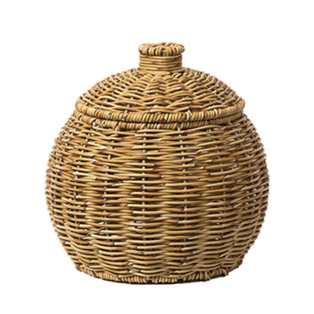 Hand Woven Storage Container with Lid Tabletop Basket Sundries Holder Organizer - Without Legs