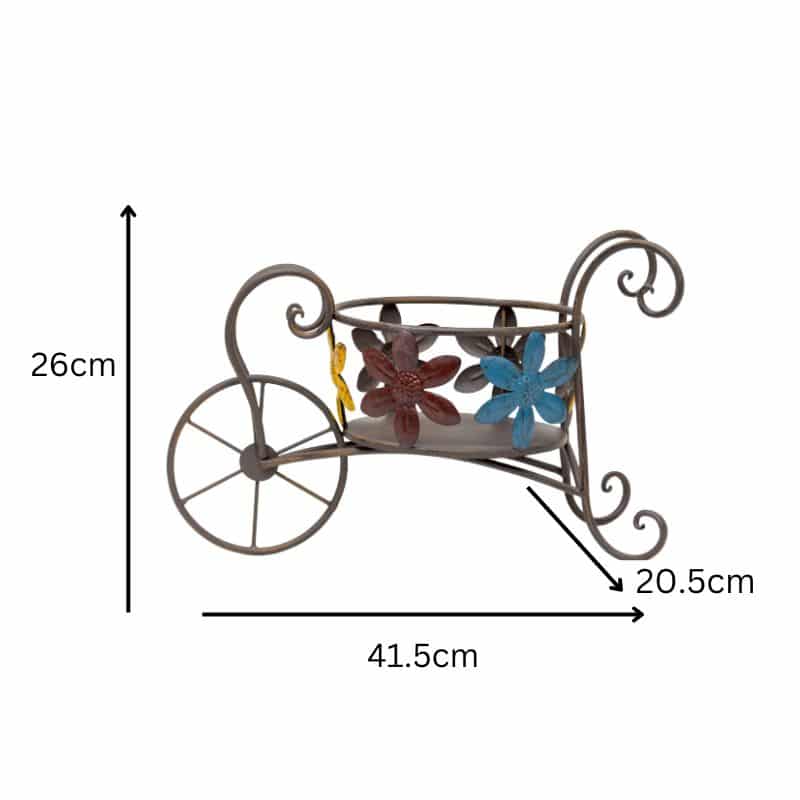 Antique Wheelbarrow w Flower Design Pot Planter 41cm