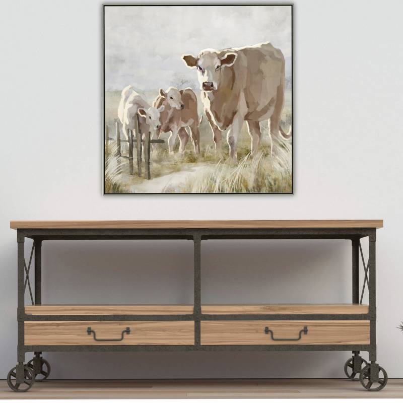Cows In The Paddock Framed Canvas 80x80cm