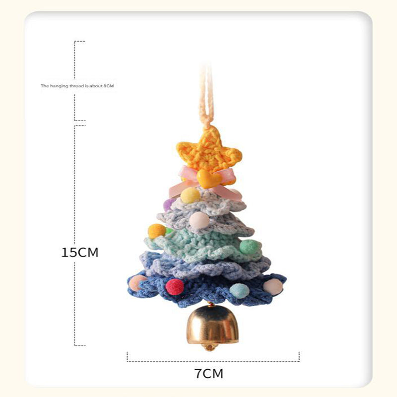 2 Pcs Handmade Crochet Christmas Tree Ornament - Plush Knitted Decoration with Bell - Ideal for Home, Car & Holiday Decor(Style F)