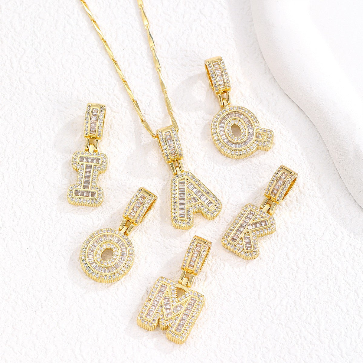 Sparkling Cubic Zirconia Initial Letter Necklace Set - Gold Plated Two-Piece Design(E)