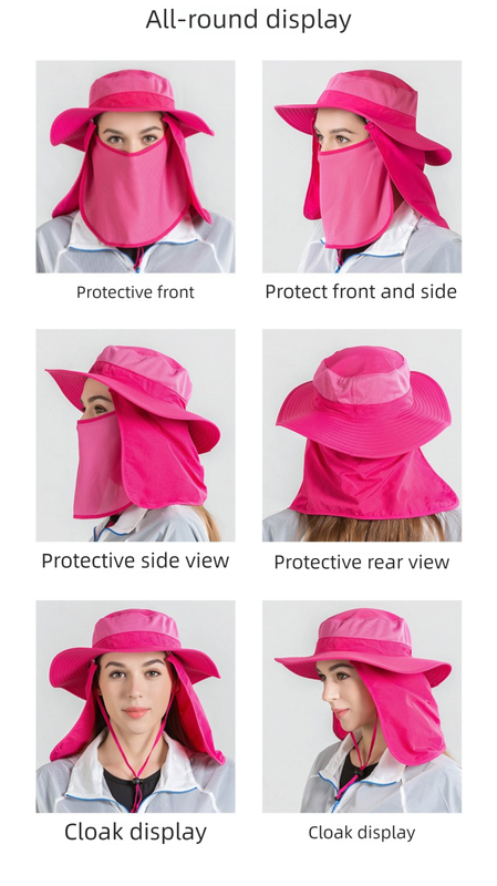 Black Outdoor Summer Sun Protection Hat with UV Protection Breathable Wide Brim Fisherman Cap for Hiking Cycling Fishing