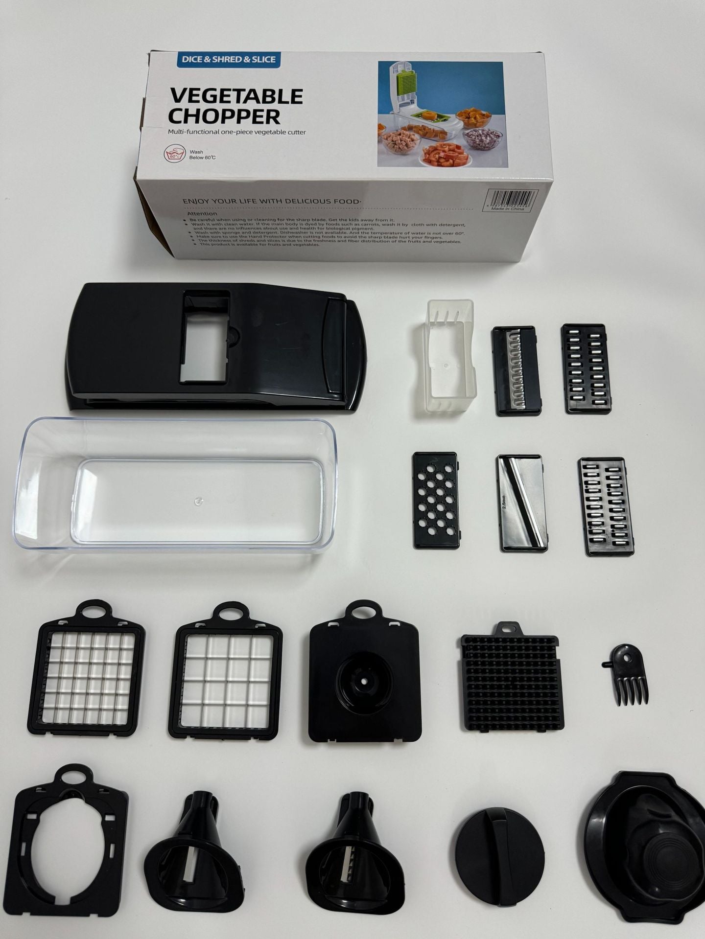 18-Piece Black Multi-Function Vegetable Chopper & Slicer Set - Rotary Grater with 5 Muti-Style Stainless Steel Blades for Home Kitchen