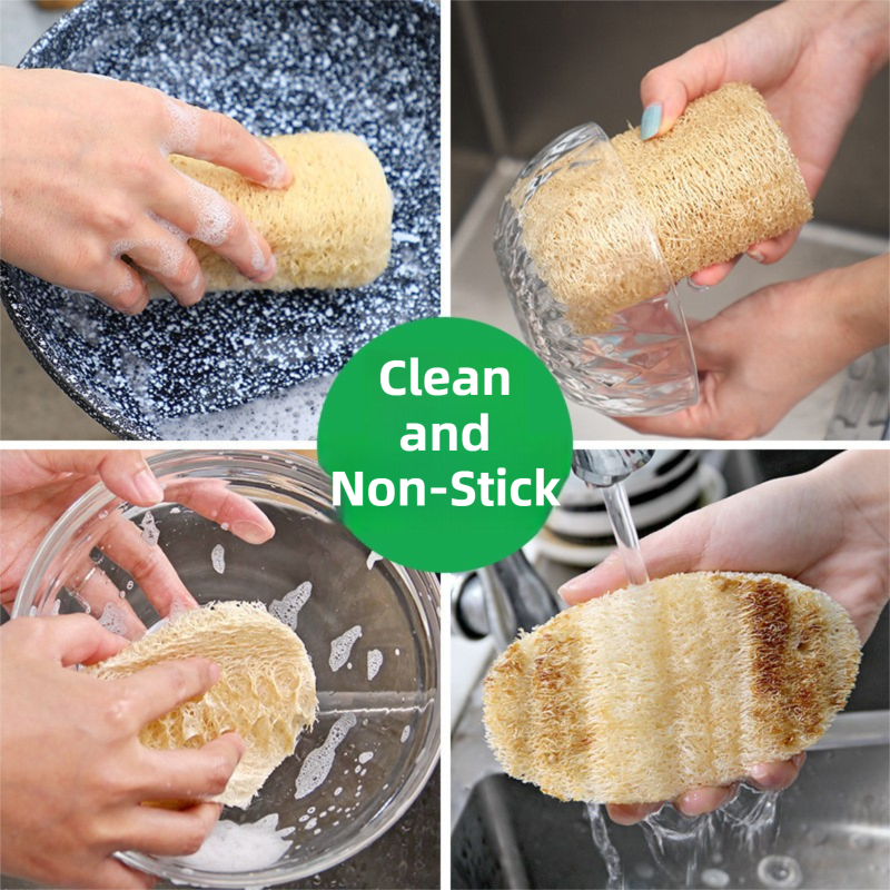 4-Pack Natural Loofah Sponge Scrubber (Oval Compressed Slice: 13x8CM) - Eco-Friendly Dual Use for Kitchen & Body