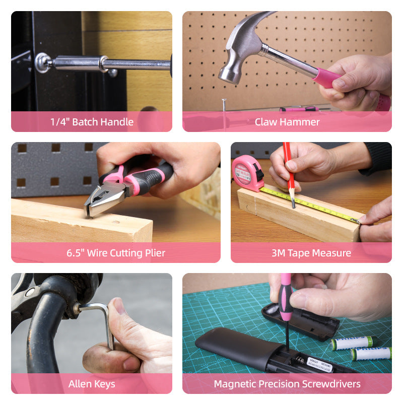 Pink 42 Piece Home Tool Set with 4V Cordless Electric Screwdriver Kit for DIY Repairs and General Household Maintenance Portable Storage Case