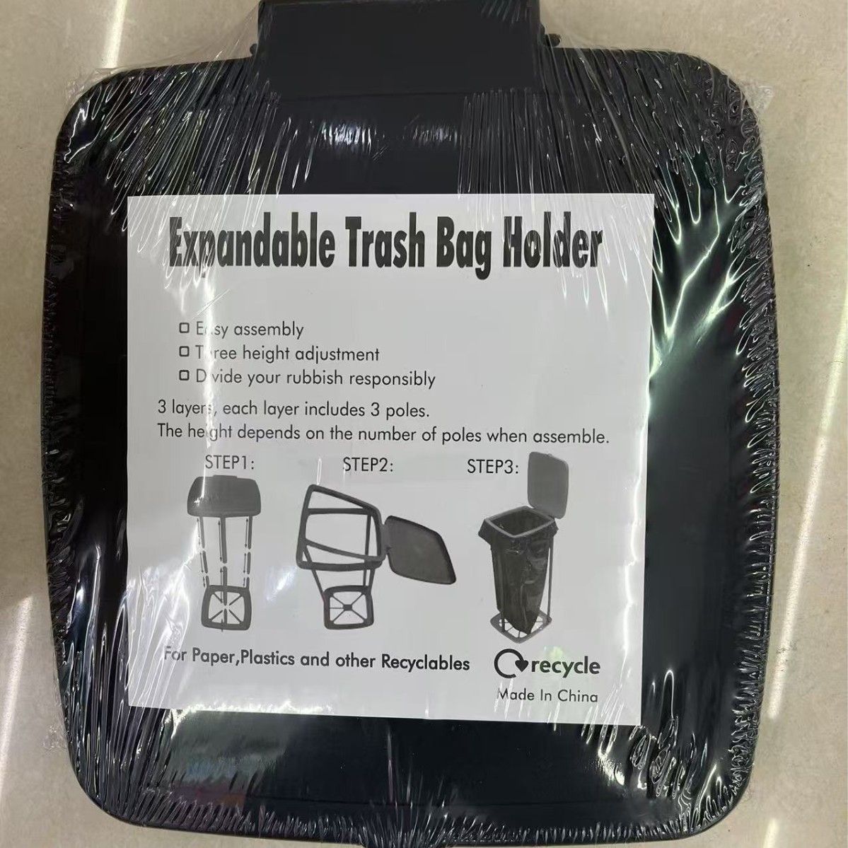 3 Height Expandable Rubbish Bin Stand with Lid, 27/48/70cm Adjustable Trash Bag Holder for Camping Home and Outdoor Use
