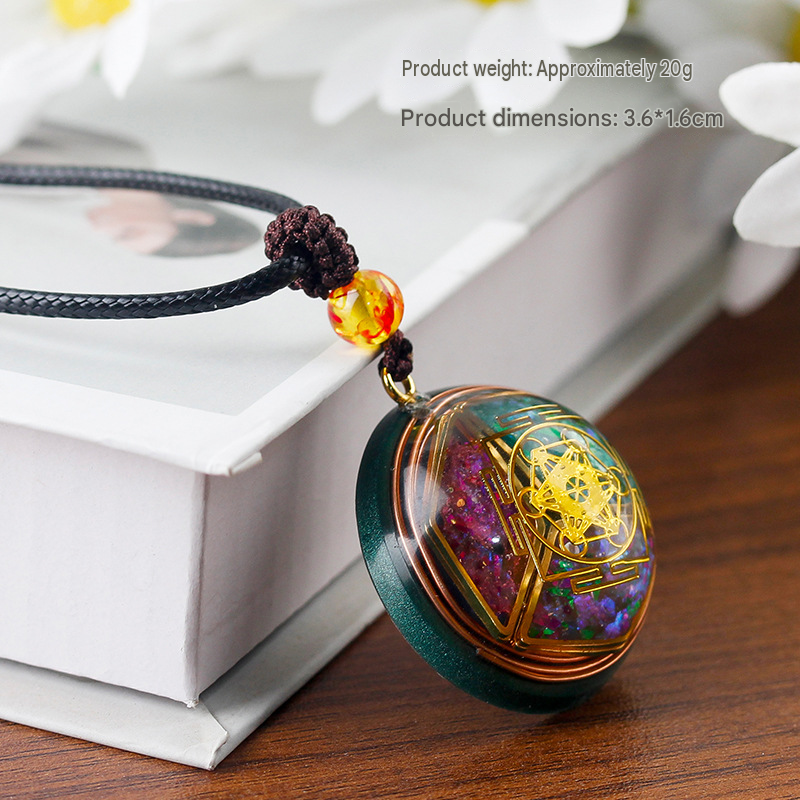 Orgone Style Mineral Stone Pendant with Cord and Jewellery Gift Box - Handmade Natural Crystal Resin Necklace for Women Men Christmas Gifts