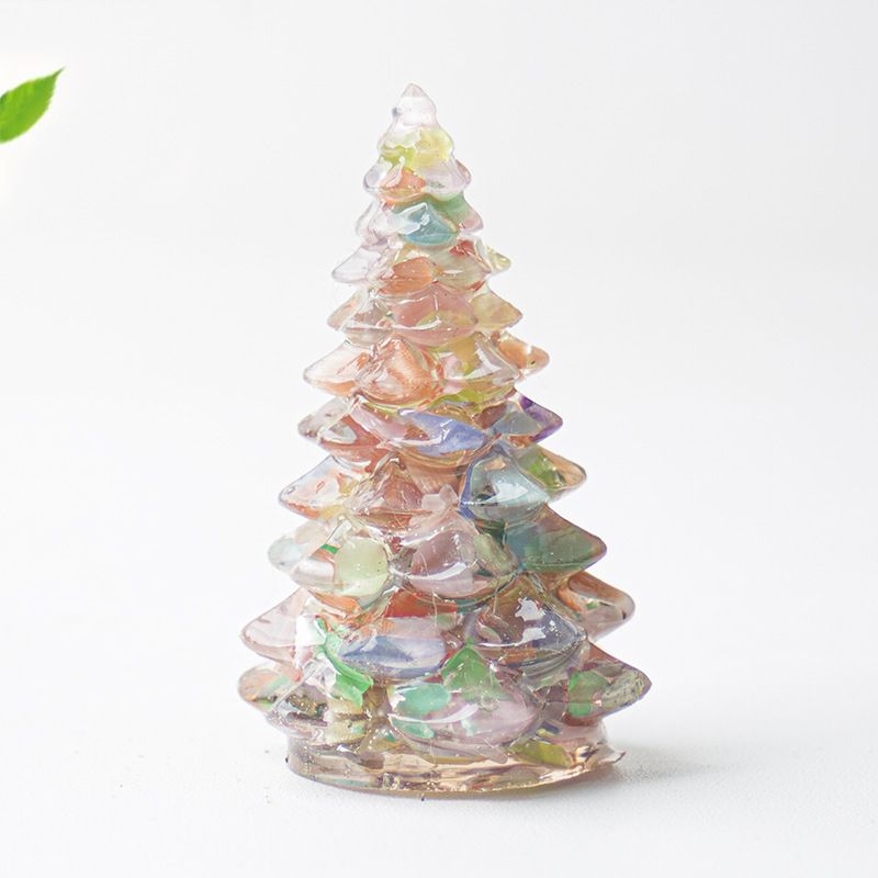 Jelly-like Iridescent Resin Crystal Christmas Tree Ornament - 55 x 87mm Decorative Mixed Gemstone Style Tabletop Tree for Festive Home Decor Gift Giving