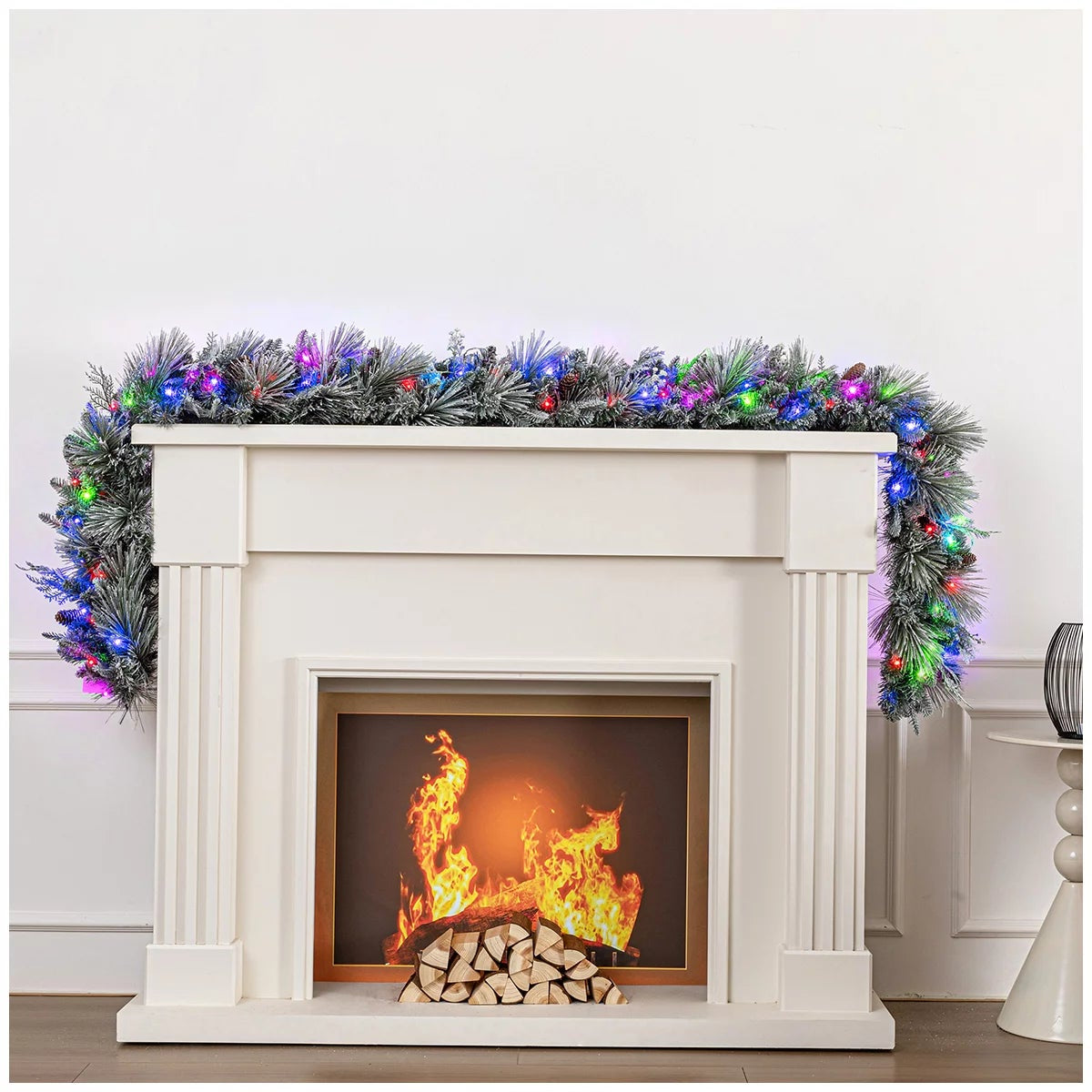 Pre-Lit Flocked Christmas Garland 2.7M Micro LED Holiday Decoration