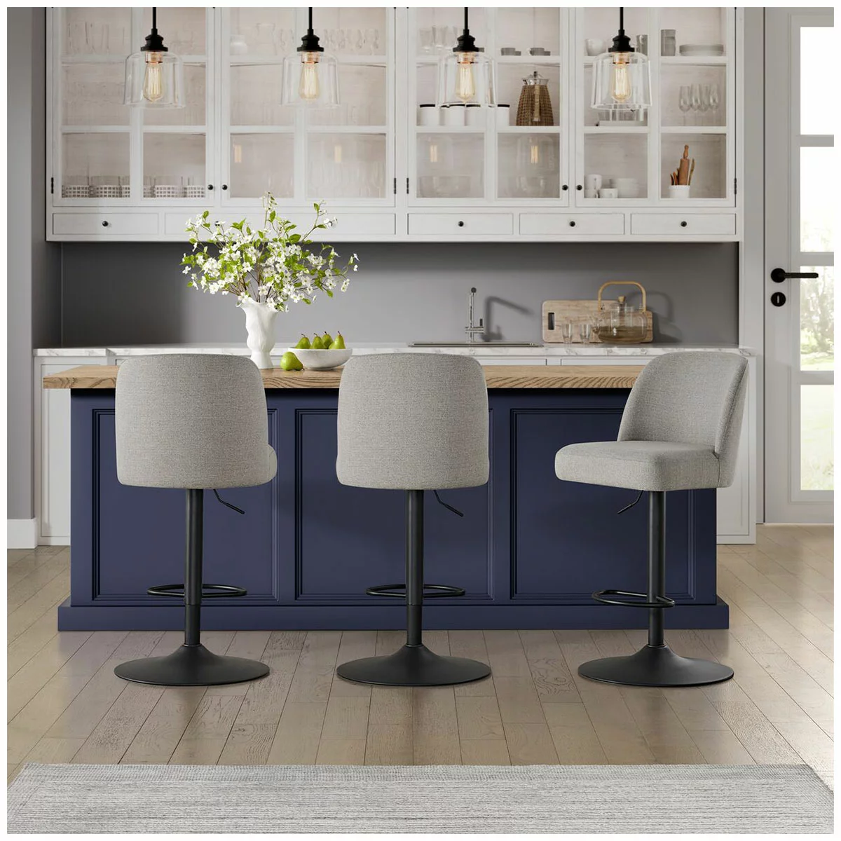 Gas Lift Bar Stool Adjustable Height Swivel Seat Modern Kitchen Counter Chair