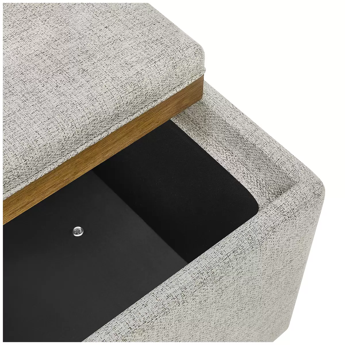 Thomasville Fabric Storage Ottoman Grey Footstool Wooden Tray Hidden Storage