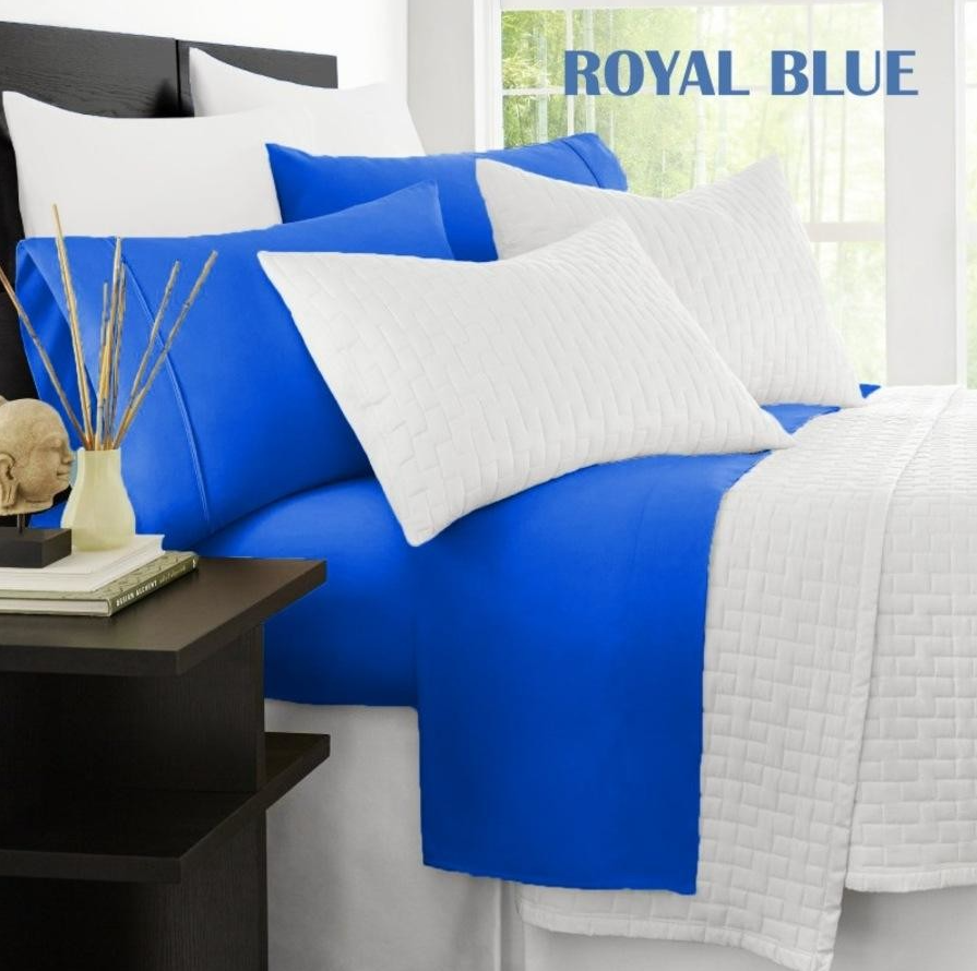 Ramesses 2000 Thread Count Bamboo Double Sheet Set Royal Blue Soft Cooling