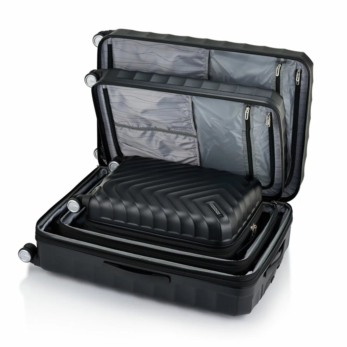 American Tourister Concentrix 3 Piece Expandable Luggage Set Black Spinner