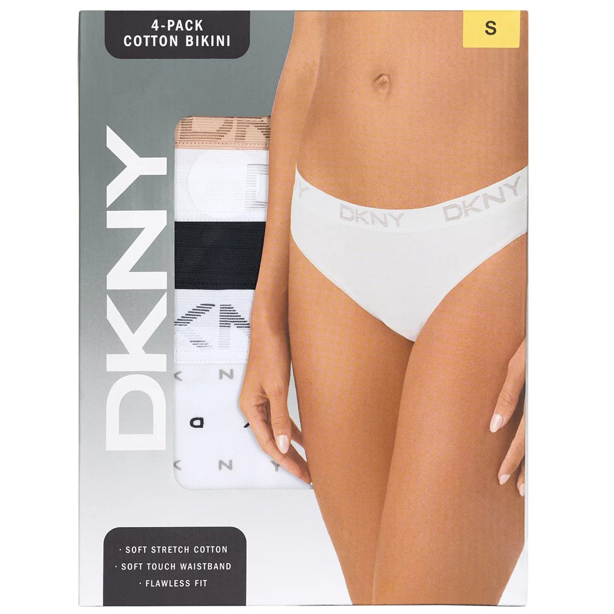 DKNY Women's Bikini Brief 4 Pack White Black XL Soft Stretch Cotton