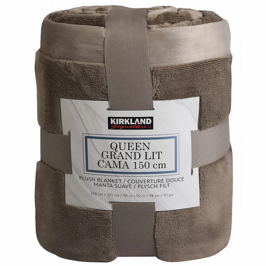 Kirkland Signature Plush Blanket Queen 248x233cm Taupe Ultra Soft Warm Oversized